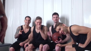 JizzOrgy: Tattooed & piercing jock blowjob cum on the train