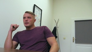 DirtyScout: Shaved & athletic gay rough masturbation in office